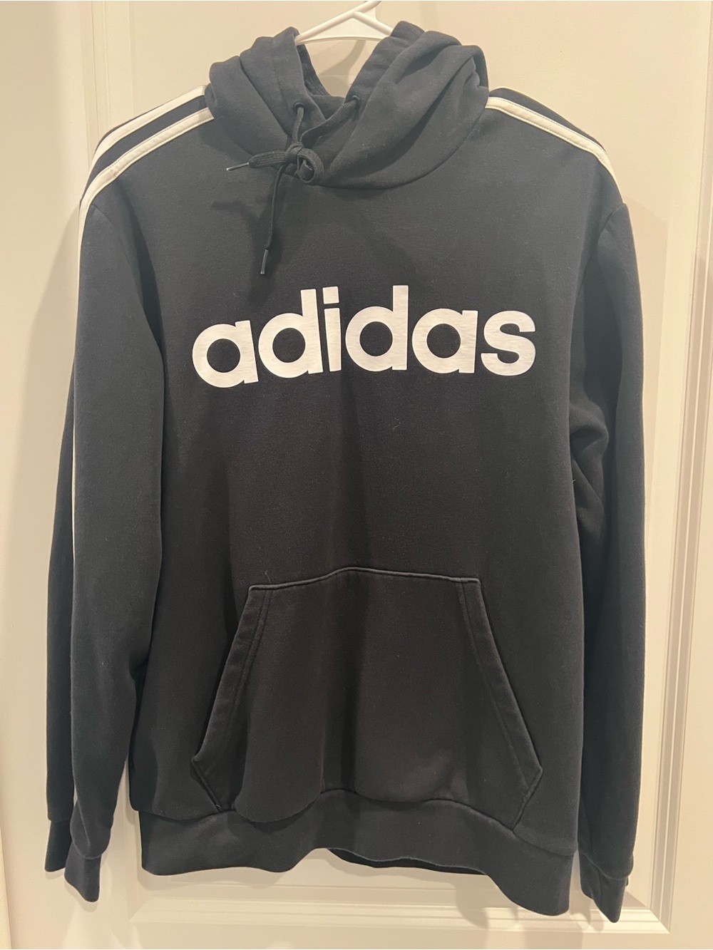 adidas Black Hoodie with White Logo and Stripes